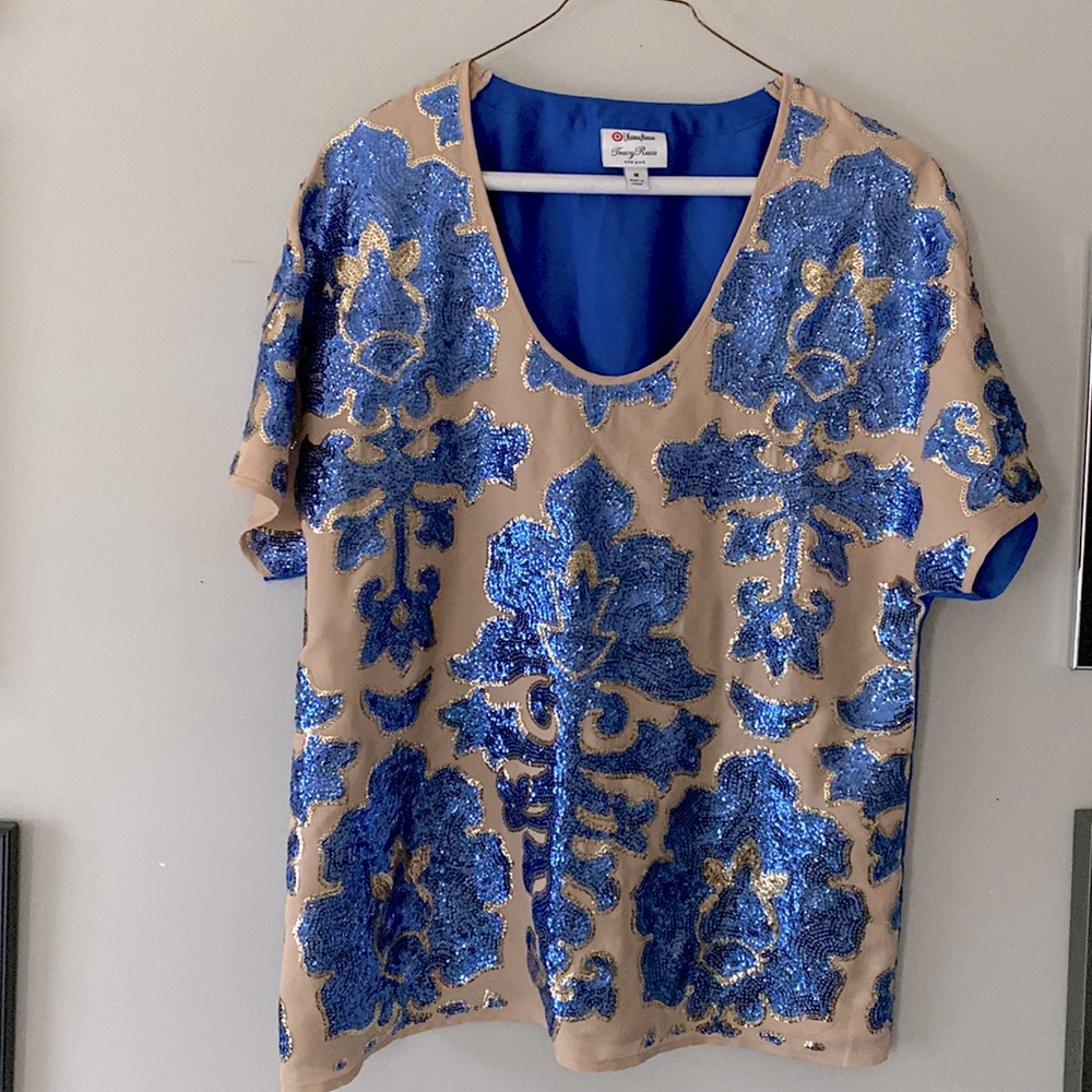Tracy Reese Blue and Gold Sequin Top
